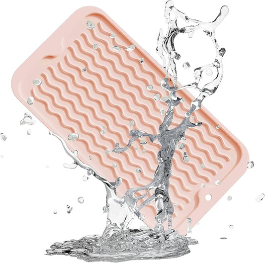 ZLR Silicone Sponge Holder & Sink Caddy Tray (6" x 12") - Narrow Dish Drying Mat for Kitchen Counter - Waterproof Soap Dispenser Organizer, Non-Slip Bathroom Vanity Tray (Peach Pink) by ZLR