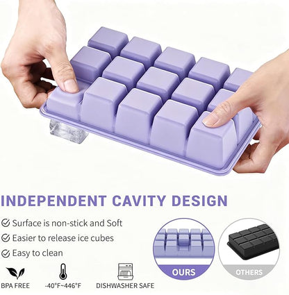 Silicone Ice Cube Tray 3 Pack - EASY RELEASE ice cube tray with lid, BPA Free Ice Cubes Trays for Freezer,ice cube mold for Cocktail,Whiskey (Purple +Pink+Mint) - Image 2