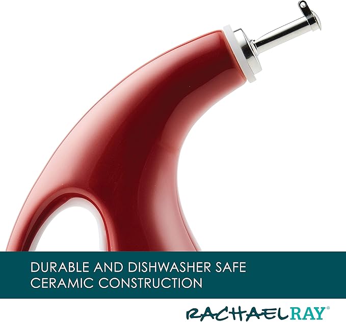 Rachael Ray Ceramic EVOO Oil and Vinegar Dispensing Bottle with Spout, 24 Ounce - Cranberry Red - Image 5