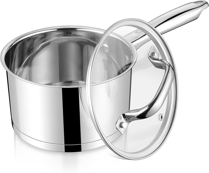 LIANYU 2 Quart Saucepan with Lid, Stainless Steel Sauce Pan Small Cooking Pot, Tri-Ply Bottom Multipurpose Sauce Pot, Dishwasher Safe, Compatible with All Stovetops