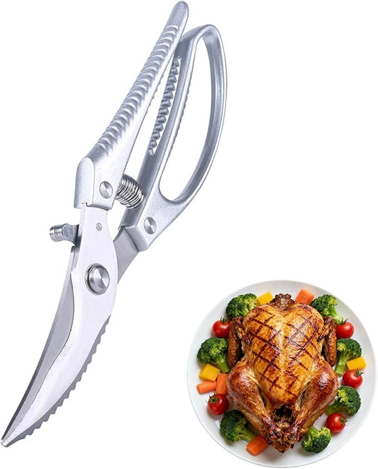 Heavy Duty Kitchen Shears - Professional Poultry Scissors with Anti-Slip Handle & Safety Lock, Spring-Loaded Dishwasher Safe for Chicken, Meat, Fish, Bones, Vegetables