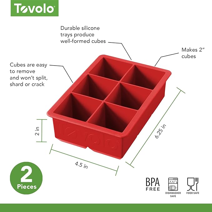Tovolo, Large King Craft Ice Mold Freezer Tray of 2" Cubes, BPA-Free Silicone, Single, Candy Apple - Image 7