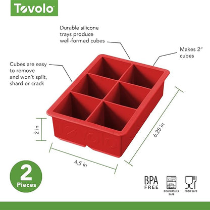 Tovolo, Large King Craft Ice Mold Freezer Tray of 2" Cubes, BPA-Free Silicone, Single, Candy Apple - Image 7