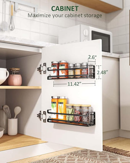 Doakhirmit Wall Mounted Spice Rack with 16 Hooks, Rustic Wood Spice Organizer Shelf for Stove Cabinet Pantry Door,Screw or Adhesive Hanging Spice Shelf,Wall Spice Rack in Kitchen and RV,2 Pack - Image 2