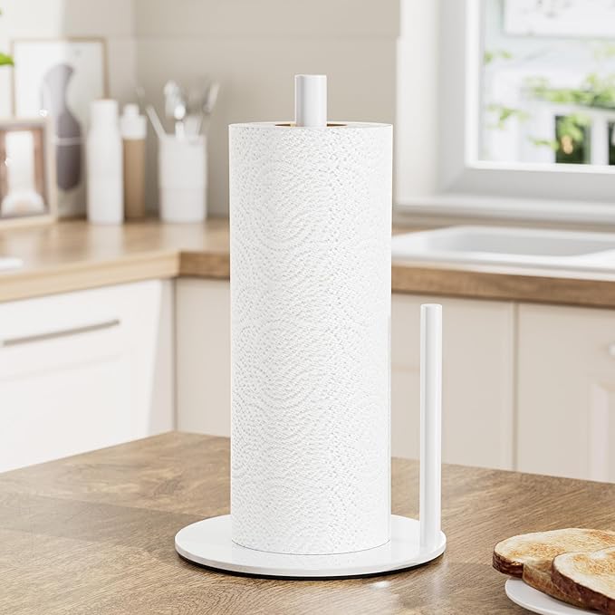 Paper Towel Holder White Kitchen Roll Holder, Paper Towel Holder for Kitchen Roll Organize, Countertop Roll Dispenser with Weighted Base - Image 2