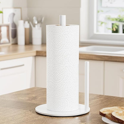 Paper Towel Holder White Kitchen Roll Holder, Paper Towel Holder for Kitchen Roll Organize, Countertop Roll Dispenser with Weighted Base - Image 2