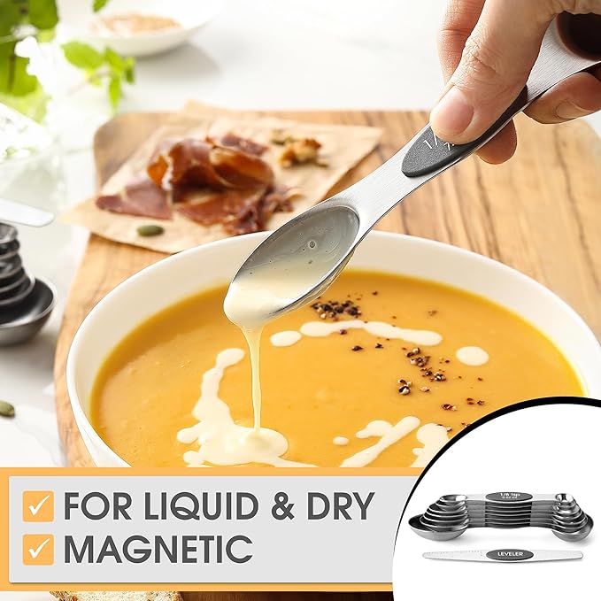 Spring Chef Stainless Steel Magnetic Measuring Spoons Set of 8 with Leveler, Dual Sided Metal Teaspoon & Tablespoon Measuring Spoons - Kitchen Gadgets For Baking and Cooking, Gray - Image 4