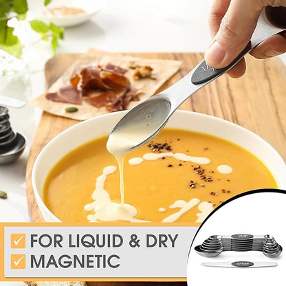 Spring Chef Stainless Steel Magnetic Measuring Spoons Set of 8 with Leveler, Dual Sided Metal Teaspoon & Tablespoon Measuring Spoons - Kitchen Gadgets For Baking and Cooking, Gray - Image 4