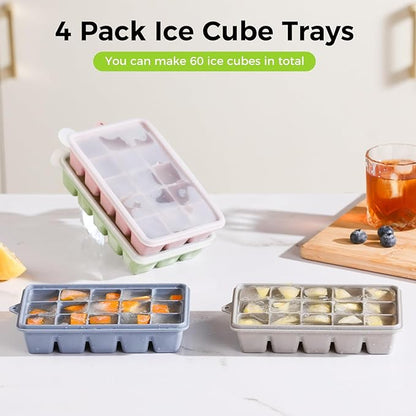 Silicone Ice Cube Trays with Lid, Set of 4, Easy Release Ice Molds, Reusable and Stackable Ice Trays for Freezer for Cocktail, Whiskey, Baby Food, BPA Free (multicolour) - Image 6