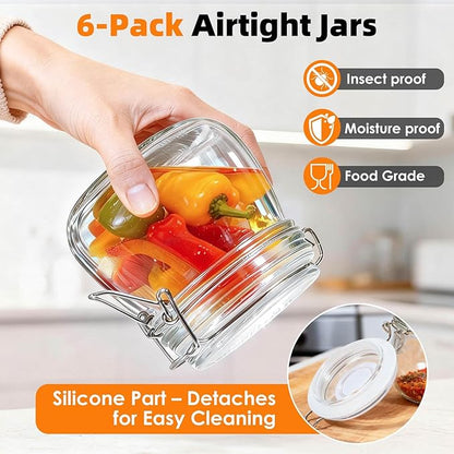 SKOCHE 17oz Glass Jars with Airtight Lids 6 Pack, Air Tight Glass Storage Jar, Leakproof 17 oz Jars with Seal Wire Clips for Pickling, Kitchen, Canning Jam, Food Storage, Preserving Nuts and Snacks - Image 5