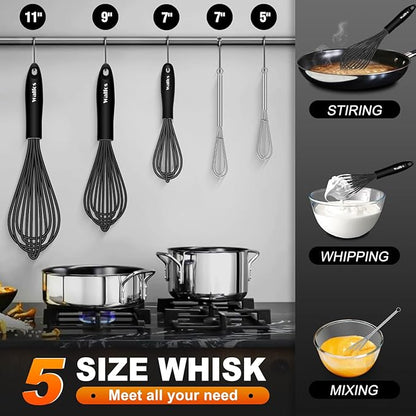 Silicone Whisks set with 7+5in mini stainless steel whisk, Non Scratch Coated 7+9+11in Whisks for Nonstick Cookware,Premium for Blending, Whisking, Beating, Frothing & Stirring - Image 4