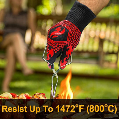 QUWIN BBQ Gloves, BBQ Accessories 1472℉ Extreme Heat Resistant, Grilling Gloves Silicone Non-Slip Oven Mitts, Kitchen Gloves for BBQ, Grilling, Cooking, Baking-1 Pair… (One Size Fits Most, Red) - Image 2