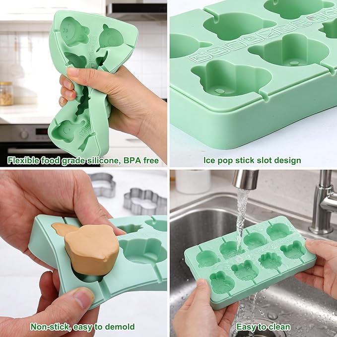 Juome Cake Pop Mold Kit, 2 Pack 16 Cavities Animal Shape Cakesicle Molds Silicone with 100 Wooden Sticks&100 Packaging Bags, Cake Pop Maker Supplies Accessories, Baking Tools for Home Baking Desserts - Image 8