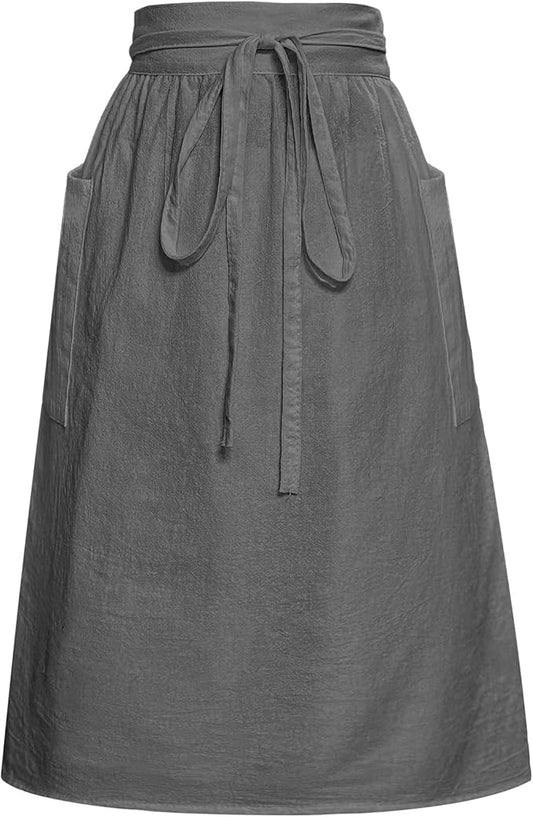 Cotton Linen Half Apron for Women Vintage Waist Apron Ruffle Plain Bright Color for Cooking Painting Artwork
