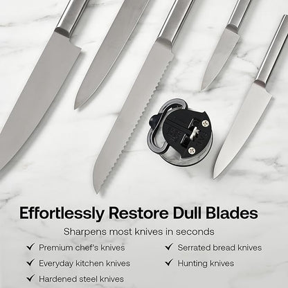 AnySharp – Editions – Hands Free Knife Sharpener - Easy to Use Sharpening Tool w/PowerGrip Suction Base and 20-Degree Pre-Set Angle - for All Knives: Chef's, Serrated, Hardened Steel - White Marble - Image 6