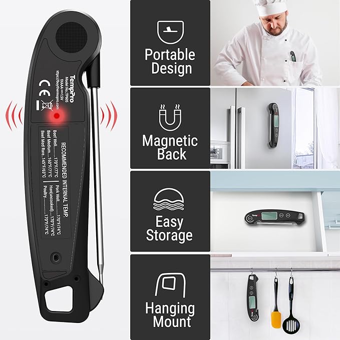 ThermoPro TP605 Instant Read Meat Thermometer for Cooking, Waterproof Digital Food Thermometer with Large Backlit LCD, 180° Foldaway Probe Kitchen Thermometer for Grilling, Smoking & Candy Making - Image 7