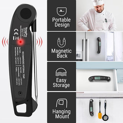 ThermoPro TP605 Instant Read Meat Thermometer for Cooking, Waterproof Digital Food Thermometer with Large Backlit LCD, 180° Foldaway Probe Kitchen Thermometer for Grilling, Smoking & Candy Making - Image 7