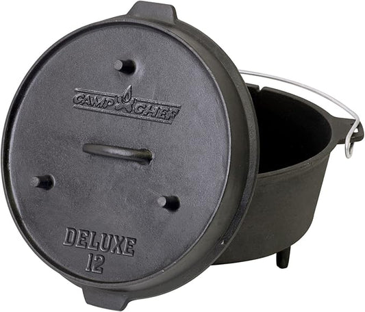 Camp Chef DO-12 Pre Seasoned Cast Iron Dutch Oven, Black by Camp+Chef