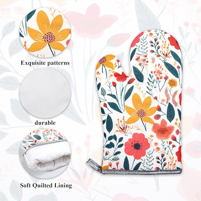 6 Pcs Kitchen Stuff Accessories,Kitchen Oven Mitts and Pot Holders Sets with Microfiber Kitchen Towel and Cooking Kitchen Aprons for Women,Gifts for Women