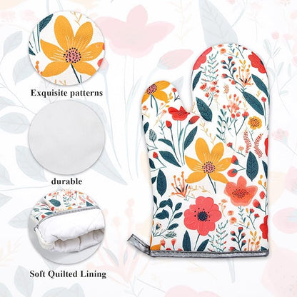 6 Pcs Kitchen Stuff Accessories,Kitchen Oven Mitts and Pot Holders Sets with Microfiber Kitchen Towel and Cooking Kitchen Aprons for Women,Gifts for Women
