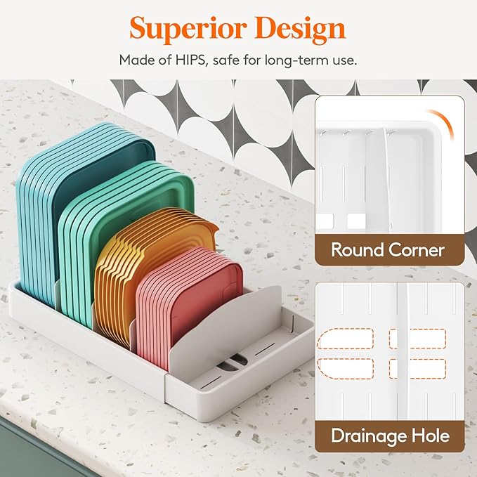 Lifewit Kitchen Cabinet Organizer for Food Contanier Lid, Expandable Lid Holder with 8 Adjustable Dividers & 9 Sections for Pantry Organizers and Storage, Home Organization, Extra Large, 13"-24" - Image 6