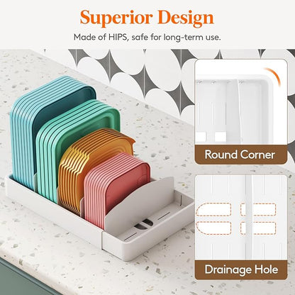 Lifewit Kitchen Cabinet Organizer for Food Contanier Lid, Expandable Lid Holder with 8 Adjustable Dividers & 9 Sections for Pantry Organizers and Storage, Home Organization, Extra Large, 13"-24" - Image 6