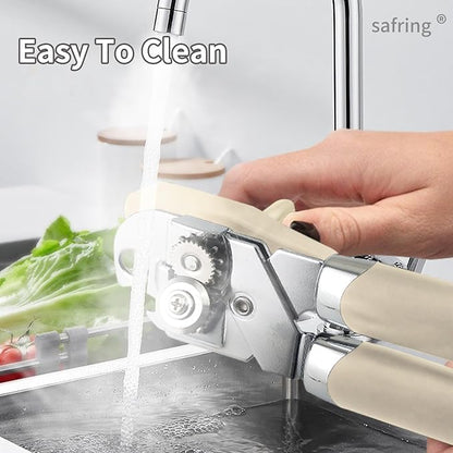 Safring Can Opener Manual, Handheld Strong Heavy Duty Stainless Steel Can Opener, Comfortable Handle, Sharp Blade Smooth Edge, Can Openers with Multifunctional Bottle Opener, Beige - Image 6