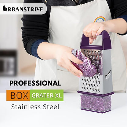 Urbanstrive Cheese Grater With Container, Professional Cheese Grater with Handle, Stainless Steel Graters for Kitchen Handheld, Box Grater with 4 Sides for Vegetables, Ginger, Potatoes (Purple) - Image 5