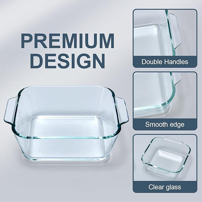 Small Casserole Dishes 2 Pack, 5 Inch Glass Square Baking Dish Individual Portion Baking Pan for Oven Microwave Air Fryer Square Egg, Clear Prep Bowls with Handle - Image 2