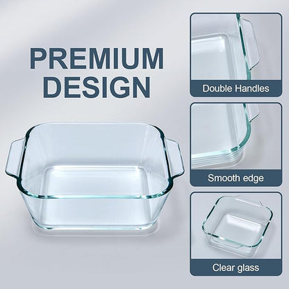 Small Casserole Dishes 2 Pack, 5 Inch Glass Square Baking Dish Individual Portion Baking Pan for Oven Microwave Air Fryer Square Egg, Clear Prep Bowls with Handle - Image 2