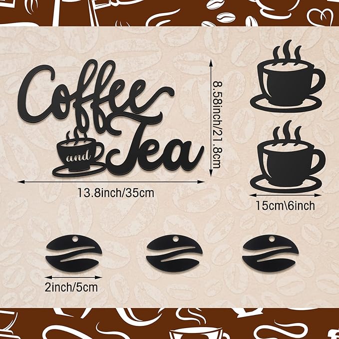 Ferraycle Rustic Metal Coffee Bar Signs Hanging Wall Decor for Home Office Kitchen (Coffee and Tea, 14" x 14") - Image 3