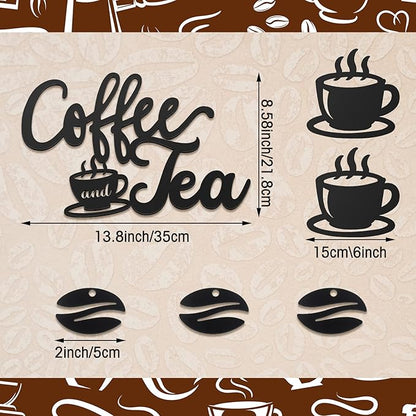 Ferraycle Rustic Metal Coffee Bar Signs Hanging Wall Decor for Home Office Kitchen (Coffee and Tea, 14" x 14") - Image 3