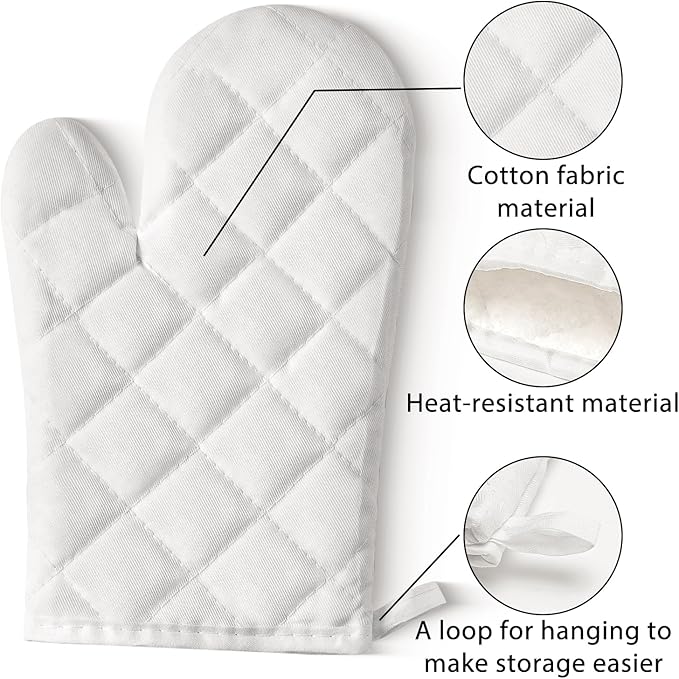 GROBRO7 6Pcs Cotton Oven Mitts and Pot Holders Set Heat Resistant Hot Pads Machine Washable BBQ Gloves with Hanging Loop Durable Pocket Pot Holder for Kitchen Baking Grilling Cooking White - Image 4