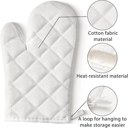 GROBRO7 6Pcs Cotton Oven Mitts and Pot Holders Set Heat Resistant Hot Pads Machine Washable BBQ Gloves with Hanging Loop Durable Pocket Pot Holder for Kitchen Baking Grilling Cooking White - Image 4