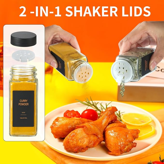 Spice Jars with Label，4oz Glass Spice Bottles With Shaker Lids，Seasoning Containers with Funnel, Chalk Pen for Cabinet，Drawer，Rack (Black, 24) - Image 4
