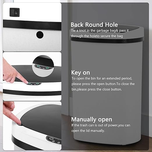 13 Gallon/50 L Kitchen Trash Can with Lid, Garbage Can with Touch-Free Lid, Cute Automatic Trash Can Bathroom Trash Bin, Motion Sensor Waterproof Trash Bin