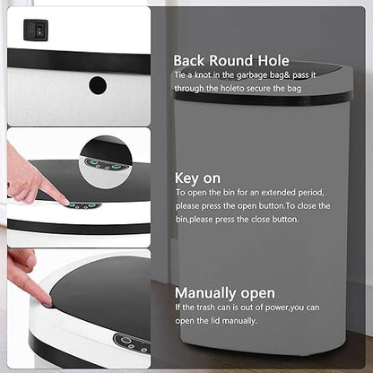 13 Gallon/50 L Kitchen Trash Can with Lid, Garbage Can with Touch-Free Lid, Cute Automatic Trash Can Bathroom Trash Bin, Motion Sensor Waterproof Trash Bin