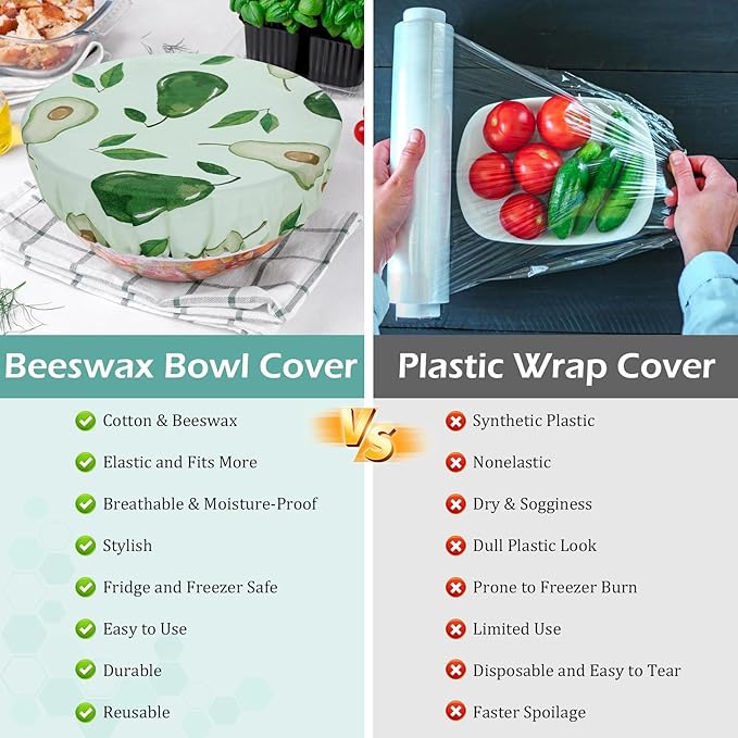5-Size Reusable Beeswax Bowl Covers for Bread Proofing, Cotton Cloth Flexible Beeswax Wraps for Food Storage(Colored Fruit) - Image 7