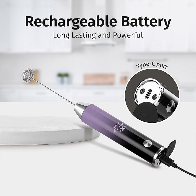 Zulay Kitchen Rechargeable Milk Frother Handheld Lux - Powerful 2-Speed Motor, Waterproof, 2000mAh Battery - Drink Mixer for Latte, Cappuccino, Matcha & Protein Powder - Lux Galaxy - Image 7