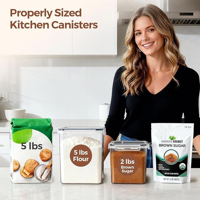 ComSaf Flour Sugar Storage Containers Set of 3 (5.2L/5.5Qt) (2.5L/2.6Qt*2), Large Airtight Food Storage Containers with Lids, Plastic Canisters Sets for Kitchen, Pantry Organizers for Rice and Baking - Image 4