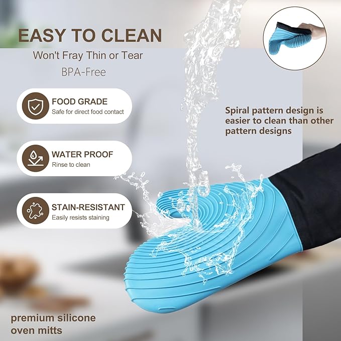 Silicone Oven Mitts-13.6 in Extended Oven Mitts Heat Resistant 500F, Oven Gloves with Soft Liner Good Grippy BPA-Free Easy to Clean Flexible-Oven Mits Set for Cooking Baking Grilling BBQ - Image 6