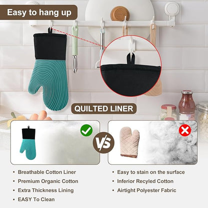 Silicone Oven Mitts-13.6 in Extended Oven Mitts Heat Resistant 500F, Oven Gloves with Soft Liner Good Grippy BPA-Free Easy to Clean Flexible-Oven Mits Set for Cooking Baking Grilling BBQ - Image 6