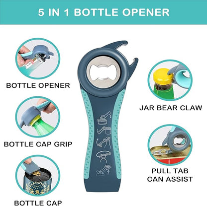 Jar Opener for Weak Hands, Seniors with Arthritis, 5 in 1 Multi Function Bottle Opener Lid Opener For Arthritic Hands with Non Slip Rubber Jar opener Gripper Pad(blue) - Image 4