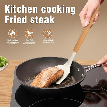 AVGPD Silicone Cooking Utensils Set, Silicone Utensils for Cooking, 446° Heat Resistant Kitchen Utensil Silicone Spatula Sets, Kitchen Gadgets for Non-Stick Cookware BPA FREE (Cream White) - Image 3