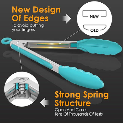 HOTEC Premium Stainless Steel Locking Kitchen Tongs with Silicon Tips, Set of 2-9" and 12", Blue - Image 7