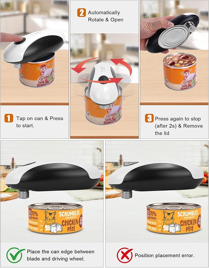 YUET Electric Can Opener, Automatic One-Touch Can Openers with Type-C Rechargeable Battery, Side Cutting Can Opener with Magnetic Lid Lifter, Universal Electric Tin Opener for Round Oval Square Cans