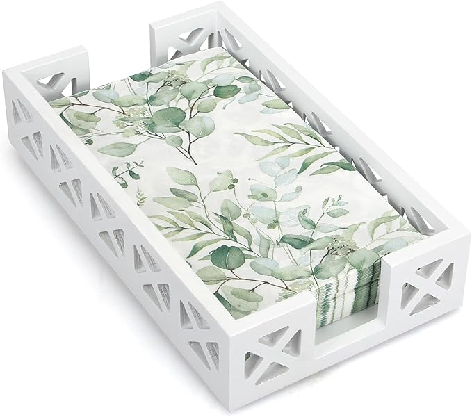 Guest Towel Holder Tray for Bathroom Napkin Holder Modern Disposable Hand Towel Holder Basket White Wooden Napkins Holder for Table Paper Rustic Bathroom Towel Tray Flat Wood Dinner Napkin Holder
