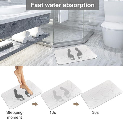 JUERLEN 2 Pack Diatomaceous Earth Shower Mat, Stone Bath Mat, Nonslip Super Absorbent Fast-Drying Hard Bath Mat for Bathroom Shower Floor, 24 x 16 inch, White Wave Design
