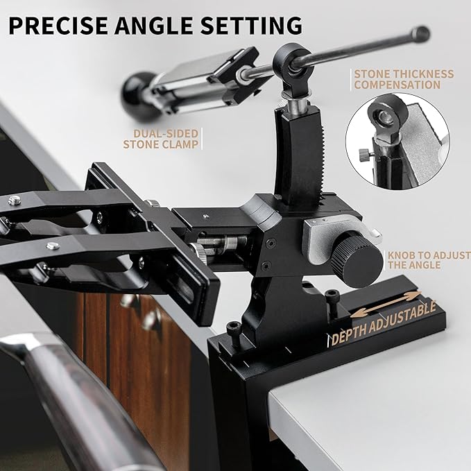 CWOVRS Knife Sharpening System, Precision Adjust Knife Sharpener 9–25°, CNC Aluminium, Dual Knife-Clip Knife Sharpening Kit W/ 360° Flip, 2-Sided Stone Clamp, 6 Stones Kit for Chef Kitchen Knives - Image 2