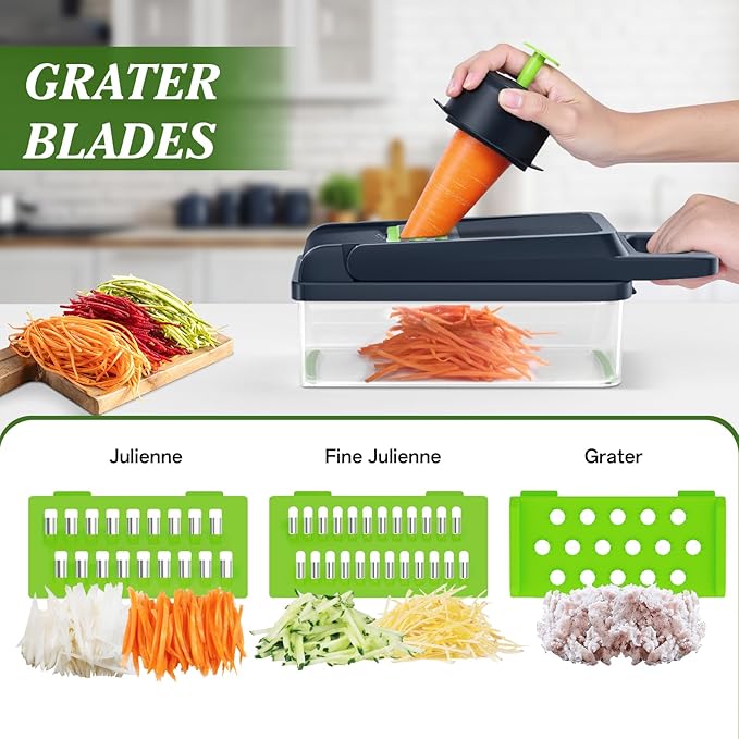 HomeHacks Vegetable Chopper Vegetable Cutter, 15 in 1 Kitchen Gadget, Dicer, Slicer, Onion Cutter, Salad, Cheese Grater & Egg Separator - Multi-Functional Veggie Chopper Lid with Handle (Green) - Image 3